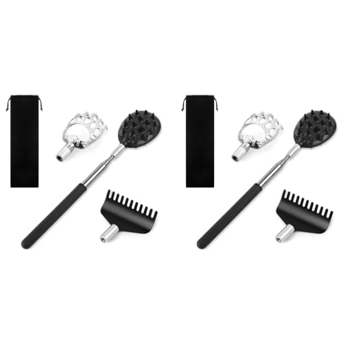 MAYCREATE® 3 in 1 Back Scratcher Metal Portable Telescoping with Rubber Handles Extendable Massager Tool Stocking Stuffers for Men Women Kids Adults Black 2PCS MAYCREATE® 3 in 1 Back Scratcher Metal Portable Telescoping with Rubber Handles Extendable Massager Tool Stocking Stuffers for Men Women Kids Adults Black 2PCS